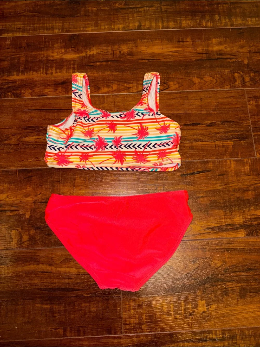 art class Neon Coral Bikini Set with Tropical Print Tank Top